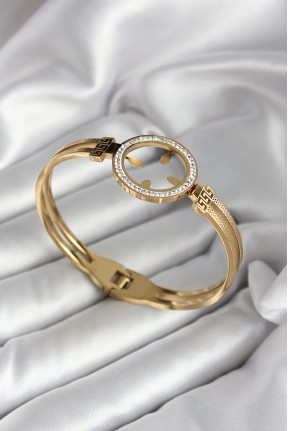 316l çelik Zirkon Taşlı çeyrek Takılabilir Model Gold Renk Kadın Kelepçe