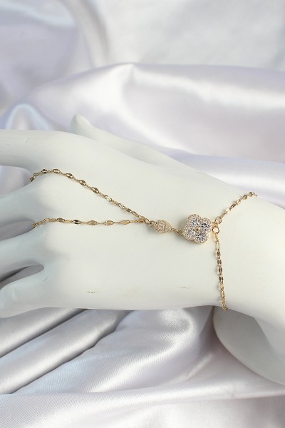 316l çelik Gold Renk Zincirli Yonca Figürlü Zirkon Taşlı şahmeran