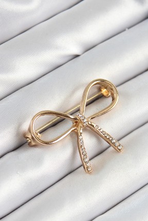 Zirkon Taş Detaylı 3d Fiyonk Figürlü Gold Renk Kadın Broş Zirkon Taş Detaylı 3d Fiyonk Figürlü Gold Renk Kadın Broş