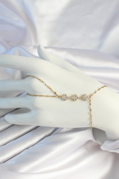 316l çelik Zincirli Gold Renk Yonca Zirkon Taşlı şahmeran