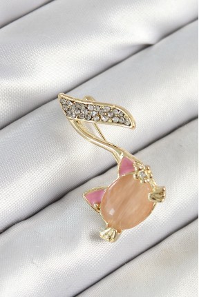 Zirkon Taşlı 3d Kedi Detaylı Nota Figürlü Gold Renk Kadın Broş Zirkon Taşlı 3d Kedi Detaylı Nota Figürlü Gold Renk Kadın Broş
