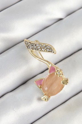 Zirkon Taşlı 3d Kedi Detaylı Nota Figürlü Gold Renk Kadın Broş Zirkon Taşlı 3d Kedi Detaylı Nota Figürlü Gold Renk Kadın Broş
