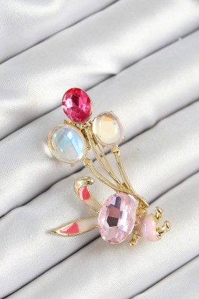 Zirkon Taşlı  Balonlu Pembe Tavşan Figürlü Gold Renk Kadın Broş Zirkon Taşlı  Balonlu Pembe Tavşan Figürlü Gold Renk Kadın Broş