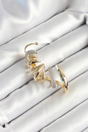 Pirinç Zirkon Taş Kaplamalı Sarmal Figürlü Gold Renk Kadın Sağ Kıkırdak Küpe Pirinç Zirkon Taş Kaplamalı Sarmal Figürlü Gold Renk Kadın Sağ Kıkırdak Küpe
