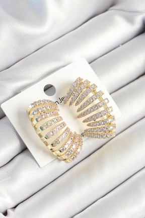 Pirinç Zirkon Taşlı çoklu Görünümlü Model Gold Renk Kadın Küpe Pirinç Zirkon Taşlı çoklu Görünümlü Model Gold Renk Kadın Küpe