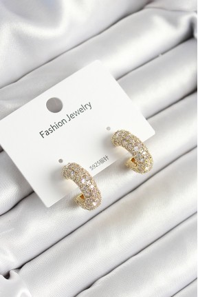 Pirinç Zirkon Taşlı Halka Model Gold Renk Kadın Küpe Pirinç Zirkon Taşlı Halka Model Gold Renk Kadın Küpe