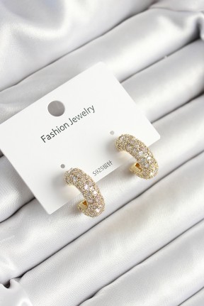Pirinç Zirkon Taşlı Halka Model Gold Renk Kadın Küpe Pirinç Zirkon Taşlı Halka Model Gold Renk Kadın Küpe