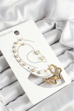 316l çelik Yıldız Figürlü Ve Zirkon Taşlı Gold Renk 7'li çift Kadın Küpe Set 316l çelik Yıldız Figürlü Ve Zirkon Taşlı Gold Renk 7'li çift Kadın Küpe Set
