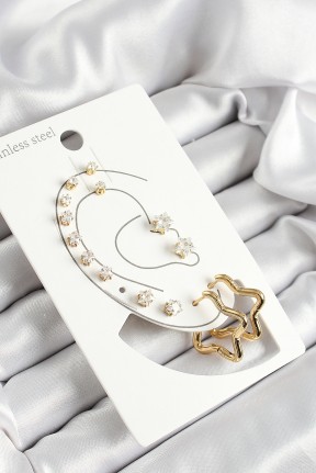316l çelik Yıldız Figürlü Ve Zirkon Taşlı Gold Renk 7'li çift Kadın Küpe Set 316l çelik Yıldız Figürlü Ve Zirkon Taşlı Gold Renk 7'li çift Kadın Küpe Set