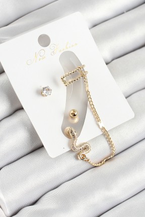 Pirinç Yılan Figürlü Zirkon Taşlı Gold Renk 3'lü Kıkırdak Kadın Küpe Set Pirinç Yılan Figürlü Zirkon Taşlı Gold Renk 3'lü Kıkırdak Kadın Küpe Set