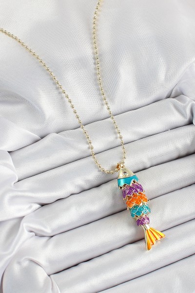 Pirinç Rainbow Balık Model Zirkon Taşlı Gold Renk Kadın Kolye Pirinç Rainbow Balık Model Zirkon Taşlı Gold Renk Kadın Kolye