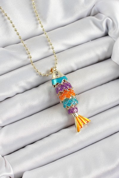 Pirinç Rainbow Balık Model Zirkon Taşlı Gold Renk Kadın Kolye Pirinç Rainbow Balık Model Zirkon Taşlı Gold Renk Kadın Kolye