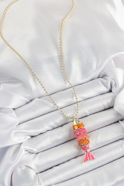 Pirinç Pembe Ve Turuncu Balık Model Zirkon Taşlı Gold Renk Kadın Kolye Pirinç Pembe Ve Turuncu Balık Model Zirkon Taşlı Gold Renk Kadın Kolye