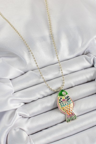 Pirinç Rainbow Balık Model Zirkon Taşlı Gold Renk Kadın Kolye Pirinç Rainbow Balık Model Zirkon Taşlı Gold Renk Kadın Kolye