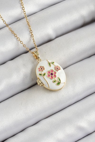 316l çelik Zincir Açılabilir Sanatsal Vintage çiçek Model Gold Renk Kadın Kolye