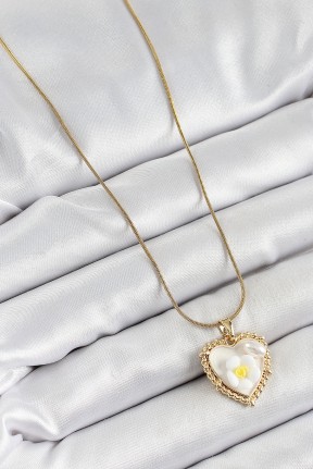 316l çelik Zincir Beyaz Sanatsal Portre İnci Detaylı Papatya Figürlü Kalp Model Gold Renk Kadın Kolye 316l çelik Zincir Beyaz Sanatsal Portre İnci Detaylı Papatya Figürlü Kalp Model Gold Renk Kadın Kolye