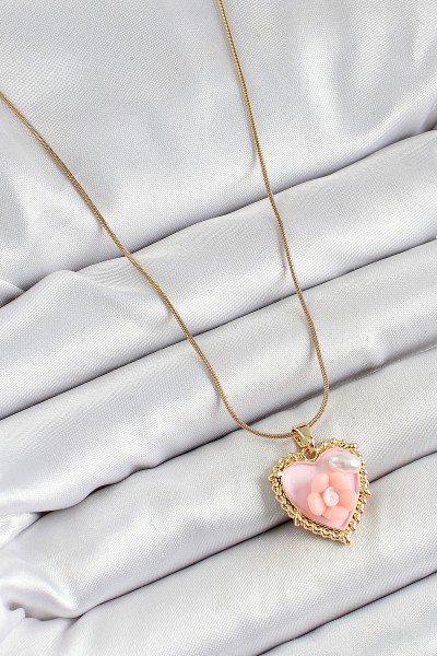316l çelik Zincir Pembe Sanatsal Portre İnci Detaylı Papatya Figürlü Kalp Model Gold Renk Kadın Kolye 316l çelik Zincir Pembe Sanatsal Portre İnci Detaylı Papatya Figürlü Kalp Model Gold Renk Kadın Kolye