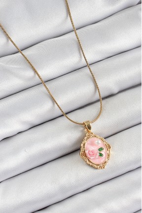 316l çelik Zincir Pembe Sanatsal Portre İnci Detaylı Gül Figürlü Model Gold Renk Kadın Kolye 316l çelik Zincir Pembe Sanatsal Portre İnci Detaylı Gül Figürlü Model Gold Renk Kadın Kolye