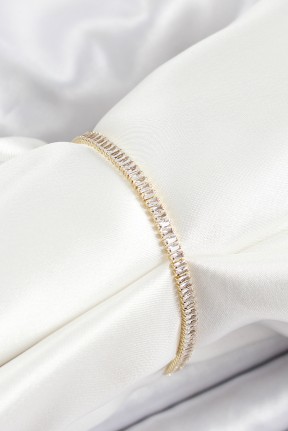 Pirinç Zirkon Taşlı İnce Su Yolu Model Gold Renk Kadın Bileklik