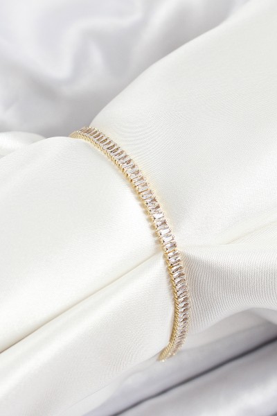 Pirinç Zirkon Taşlı İnce Su Yolu Model Gold Renk Kadın Bileklik