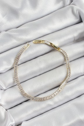 Pirinç Zirkon Taşlı İnce Su Yolu Model Gold Renk Kadın Bileklik