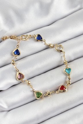 Pirinç Asorti Kalp Model Gold Renk Zirkon Taşlı Kadın Bileklik Pirinç Asorti Kalp Model Gold Renk Zirkon Taşlı Kadın Bileklik