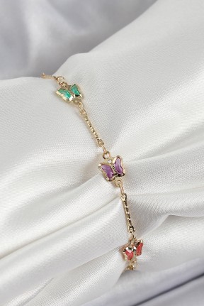 Pirinç Gold Renk Karışık Renk Kelebek Zirkon Taşlı Kadın Bileklik Pirinç Gold Renk Karışık Renk Kelebek Zirkon Taşlı Kadın Bileklik