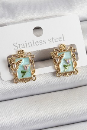 Pirinç Yeşil Mineli Sanatsal Portre Model Gold Renk Kadın Küpe Pirinç Yeşil Mineli Sanatsal Portre Model Gold Renk Kadın Küpe