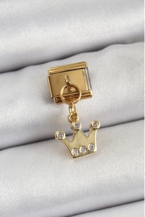 316l çelik Sallantılı Zirkon Taşlı Kraliçe Tacı Model Gold Renk Nomination Charm 316l çelik Sallantılı Zirkon Taşlı Kraliçe Tacı Model Gold Renk Nomination Charm