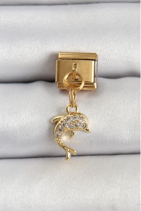 316l çelik Sallantılı Zirkon Taşlı Yunus Balığı Model Gold Renk Nomination Charm 316l çelik Sallantılı Zirkon Taşlı Yunus Balığı Model Gold Renk Nomination Charm