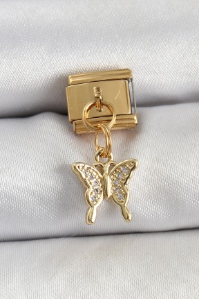316l çelik Sallantılı Zirkon Taşlı Kelebek Model Gold Renk Nomination Charm 316l çelik Sallantılı Zirkon Taşlı Kelebek Model Gold Renk Nomination Charm