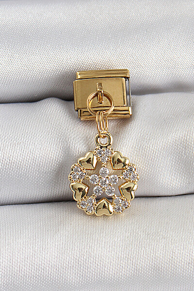 316l çelik Sallantılı Zirkon Taşlı Kalp Detaylı Yıldz Model Gold Renk Nomination Charm