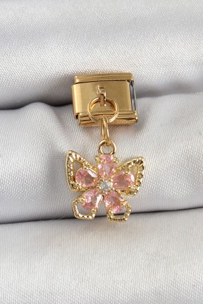316l çelik Sallantılı Zirkon Taşlı çiçek Figürlü Kelebek Model Gold Renk Nomination Charm 316l çelik Sallantılı Zirkon Taşlı çiçek Figürlü Kelebek Model Gold Renk Nomination Charm