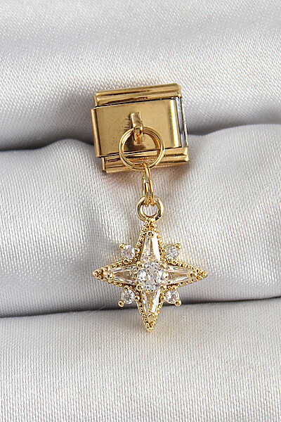 316l çelik Sallantılı Zirkon Taşlı Kutup Yıldızı Model Gold Renk Nomination Charm