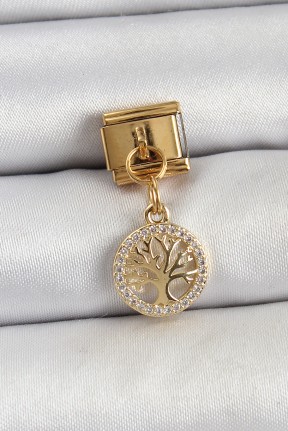 316l çelik Sallantılı Zirkon Taşlı Hayat Ağacı Model Gold Renk Nomination Charm 316l çelik Sallantılı Zirkon Taşlı Hayat Ağacı Model Gold Renk Nomination Charm