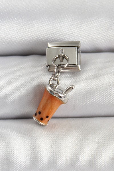 316l çelik Gümüş Renk Bubble Tea Model Nomination Charm