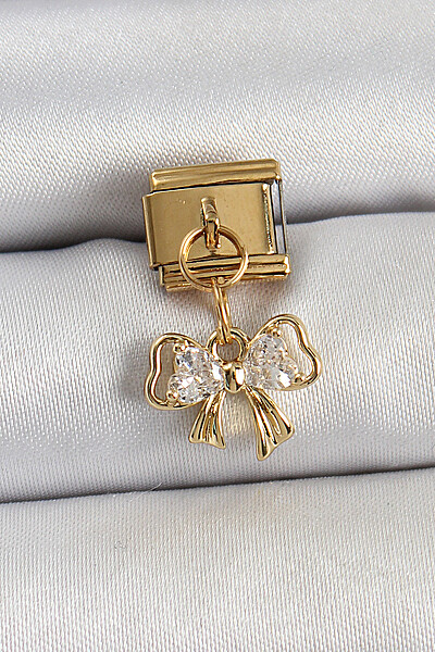 316l çelik Sallantılı Zirkon Taşlı Fiyonk Model Gold Renk Nomination Charm