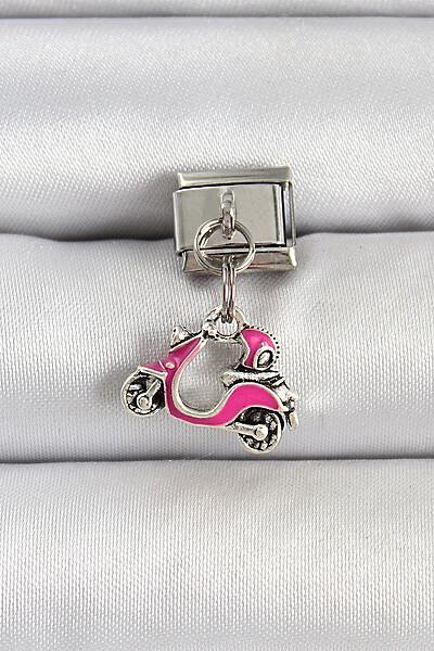316l çelik Gümüş Renk Pembe Scooter Model Nomination Charm