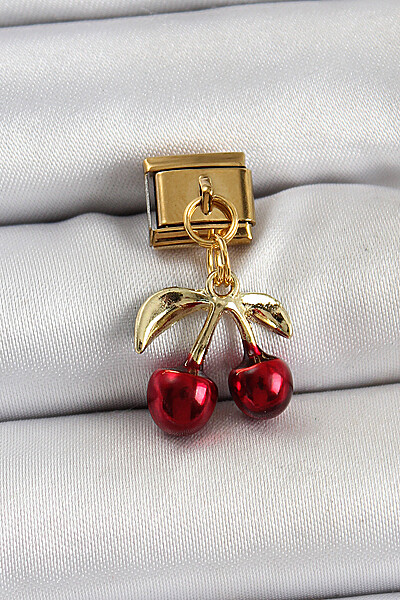 316l çelik Sallantılı Kırmızı Kiraz Model Gold Renk Nomination Charm