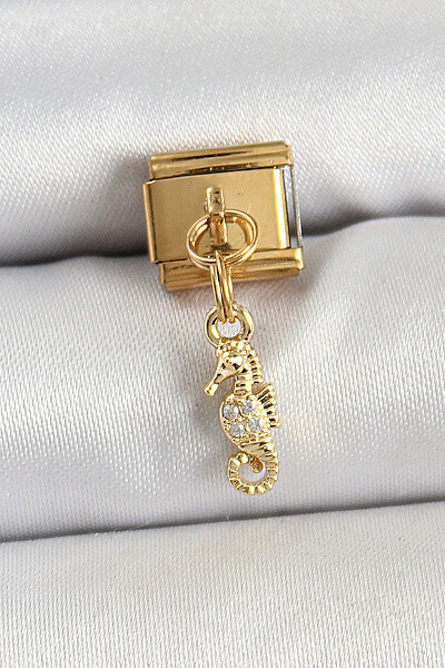 316l çelik Sallantılı Zirkon Taşlı çiçek Model Gold Renk Nomination Charm