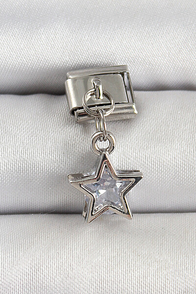 316l çelik Gümüş Renk Zirkon Taşlı Yıldız Model Nomination Charm