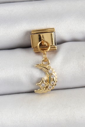 316l çelik Sallantılı Zirkon Taşlı Ay Model Gold Renk Nomination Charm 316l çelik Sallantılı Zirkon Taşlı Ay Model Gold Renk Nomination Charm