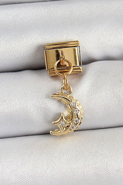 316l çelik Sallantılı Zirkon Taşlı Ay Model Gold Renk Nomination Charm