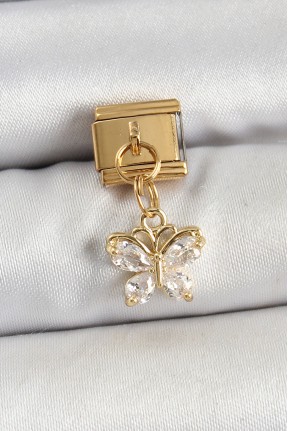 316l çelik Sallantılı Zirkon Taşlı Kelebek Model Gold Renk Nomination Charm 316l çelik Sallantılı Zirkon Taşlı Kelebek Model Gold Renk Nomination Charm