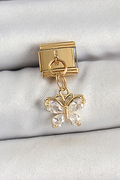 316l çelik Sallantılı Zirkon Taşlı Kelebek Model Gold Renk Nomination Charm