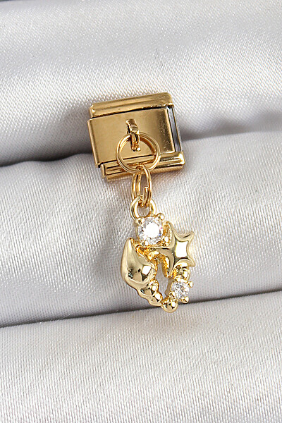 316l çelik Sallantılı Zirkon Taşlı Deniz Kabuğu Ve Yıldız Model Gold Renk Nomination Charm