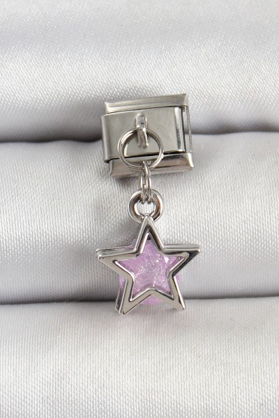316l çelik Gümüş Renk Pembe Taşlı Yıldız Model Nomination Charm