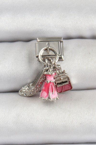 316l çelik Gümüş Renk Pembe Elbise Kombini Model Nomination Charm