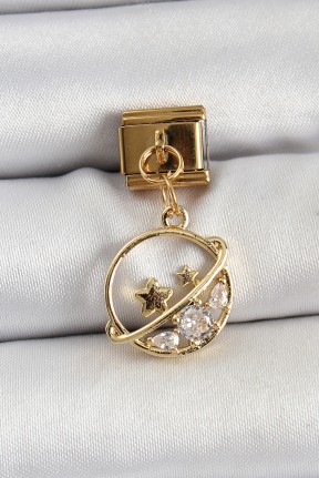 316l çelik Sallantılı Zirkon Taşlı Satürn Model Gold Renk Nomination Charm 316l çelik Sallantılı Zirkon Taşlı Satürn Model Gold Renk Nomination Charm