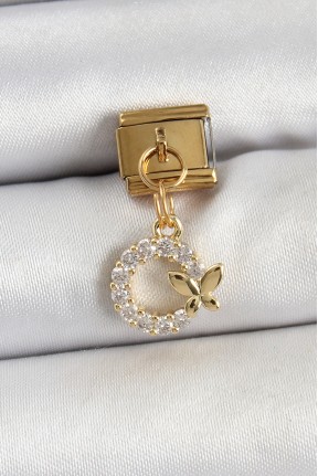 316l çelik Sallantılı Zirkon Taşlı Kelebek Detaylı Halka Model Gold Renk Nomination Charm 316l çelik Sallantılı Zirkon Taşlı Kelebek Detaylı Halka Model Gold Renk Nomination Charm